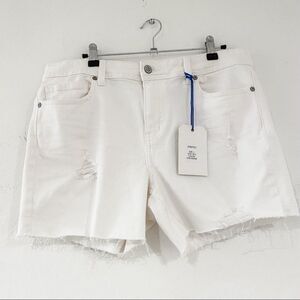 Eunina Riley Distressed Mid Thigh Mid Rise Jean Short in White Large NWT